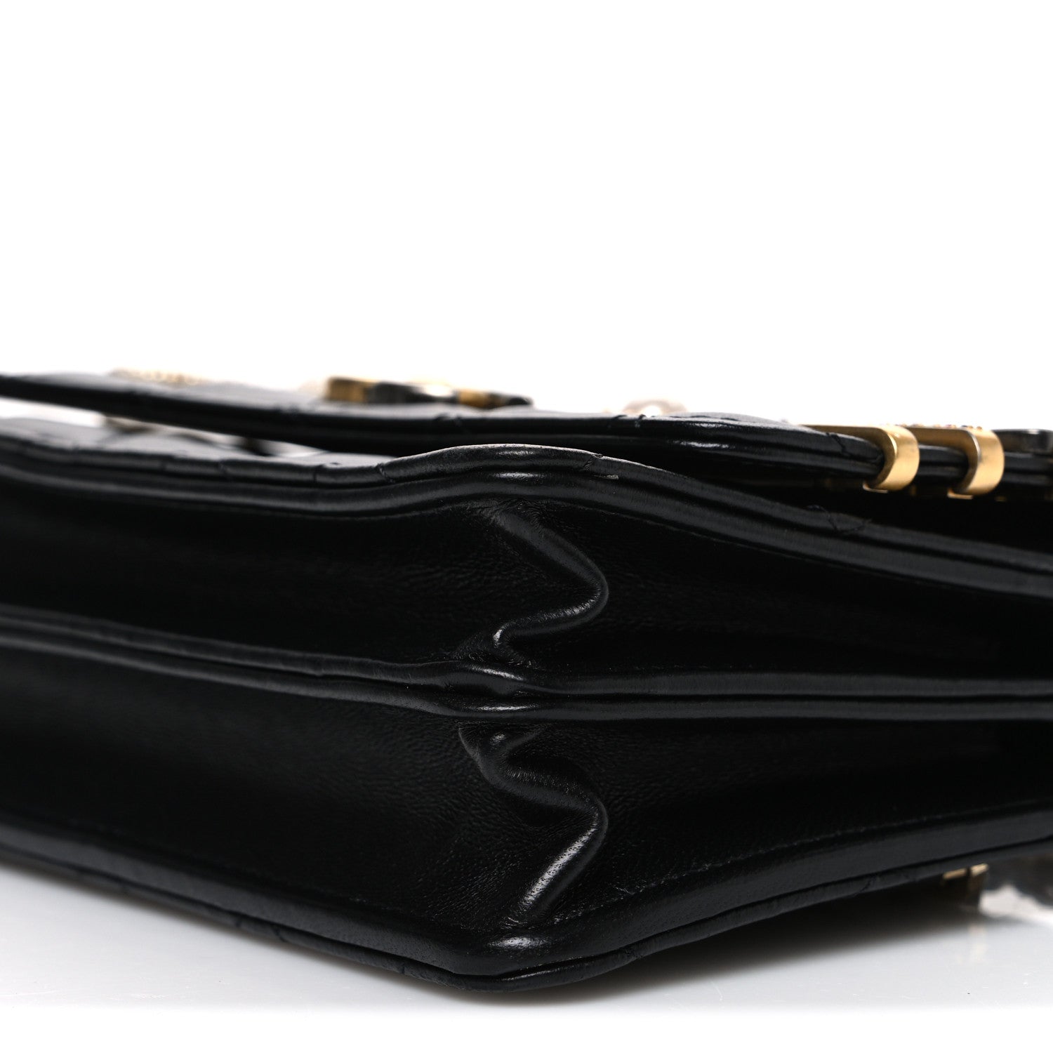 Lambskin Quilted Coco Clips Mini Wallet On Chain WOC Black