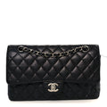Caviar Quilted Medium Double Flap Black