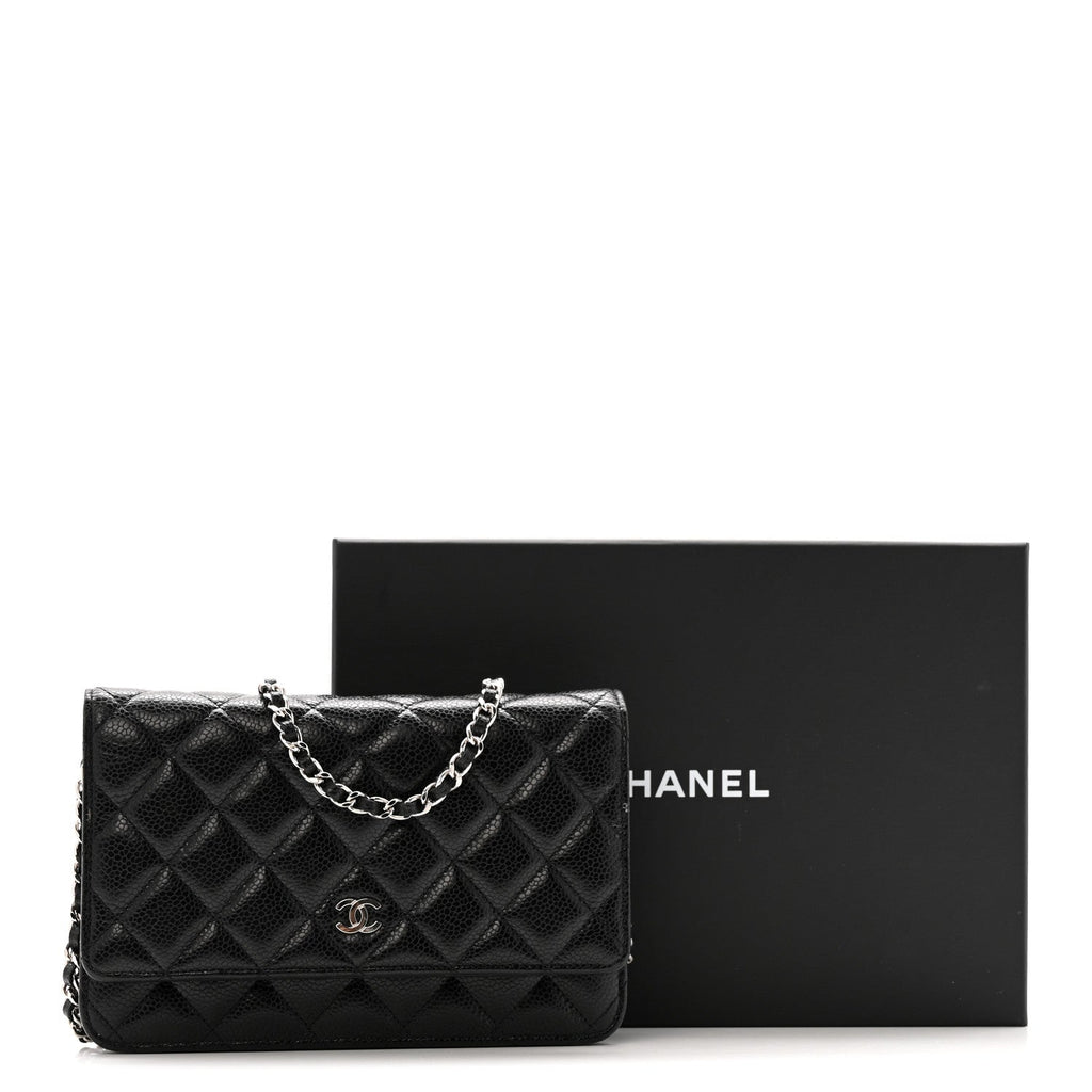 Caviar Quilted Wallet on Chain WOC Black