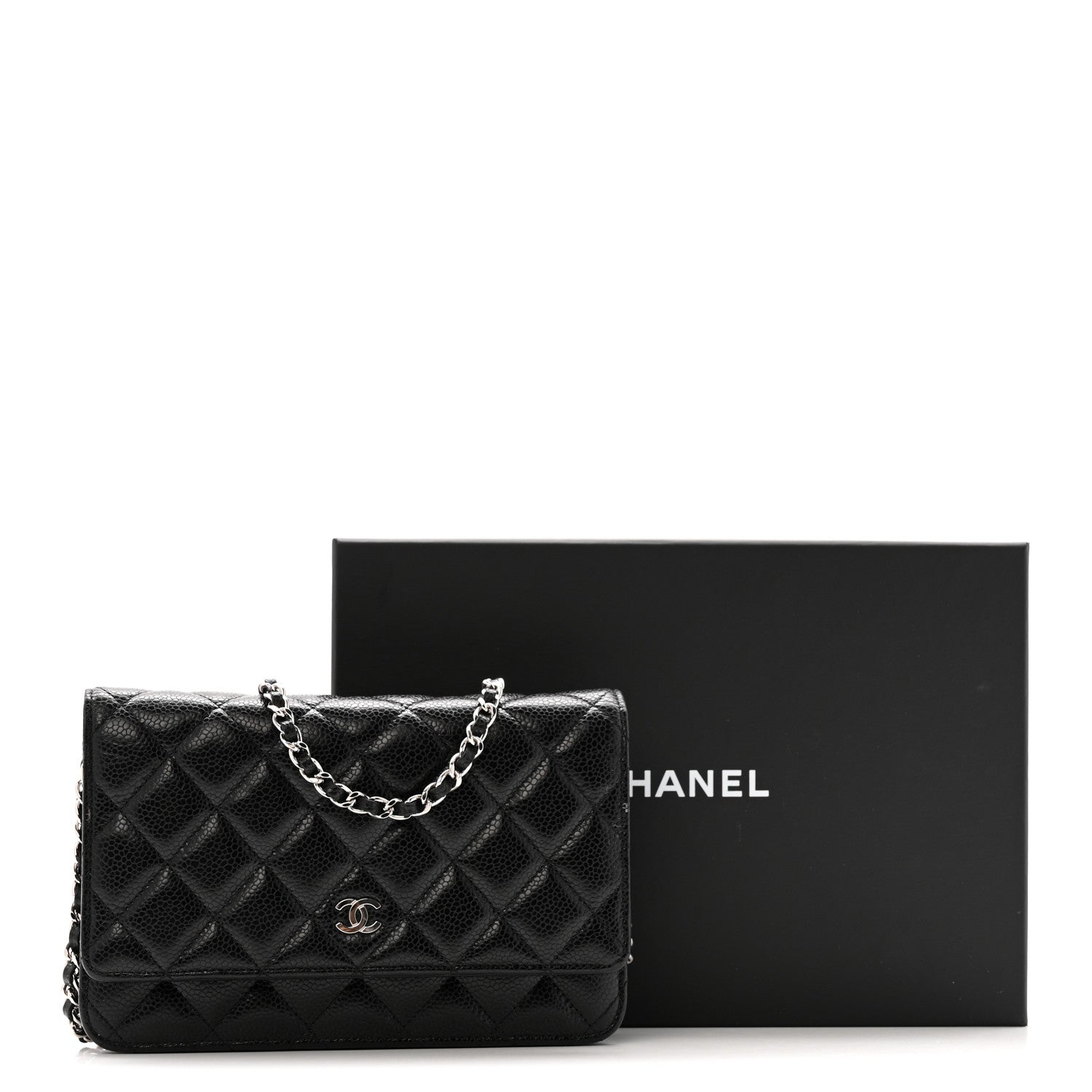 Caviar Quilted Wallet on Chain WOC Black