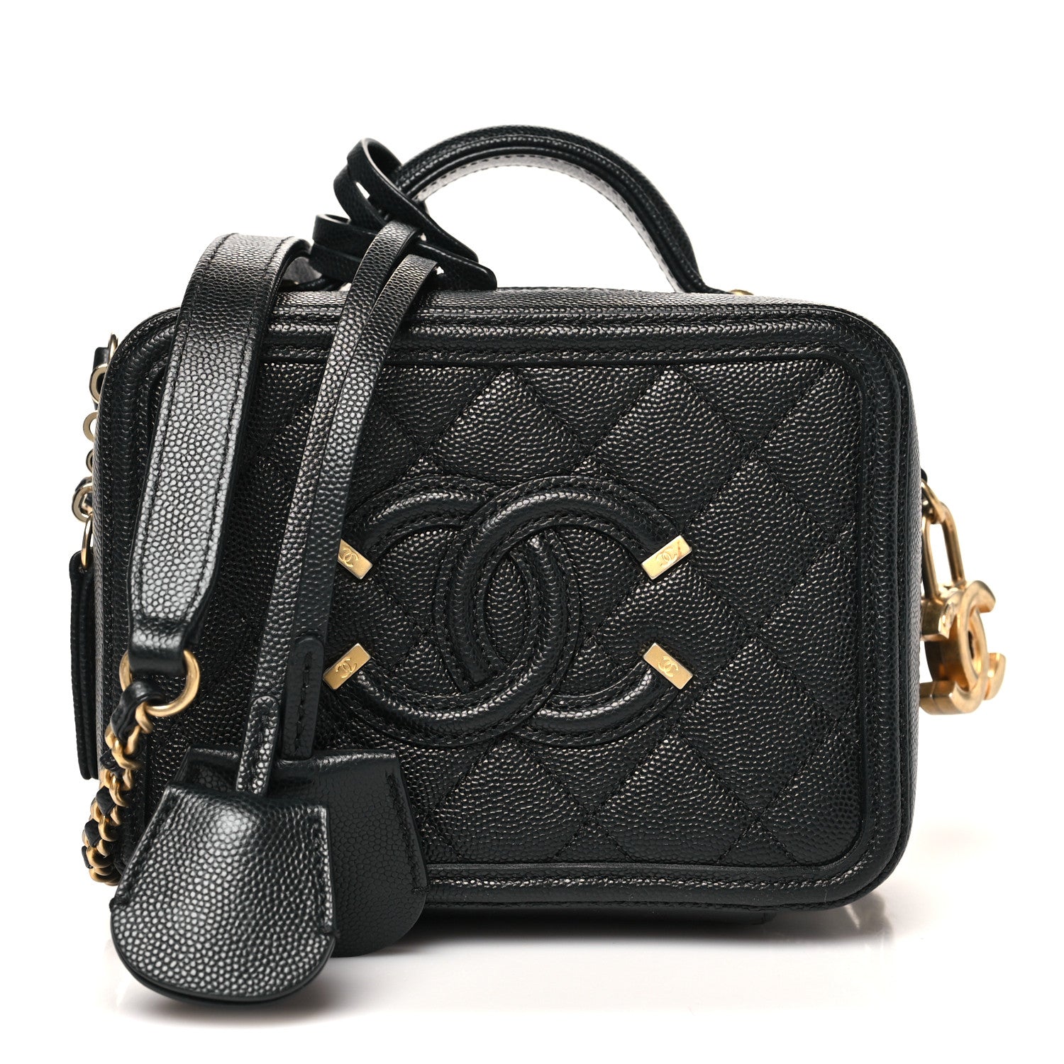 Caviar Quilted Small CC Filigree Vanity Case Black