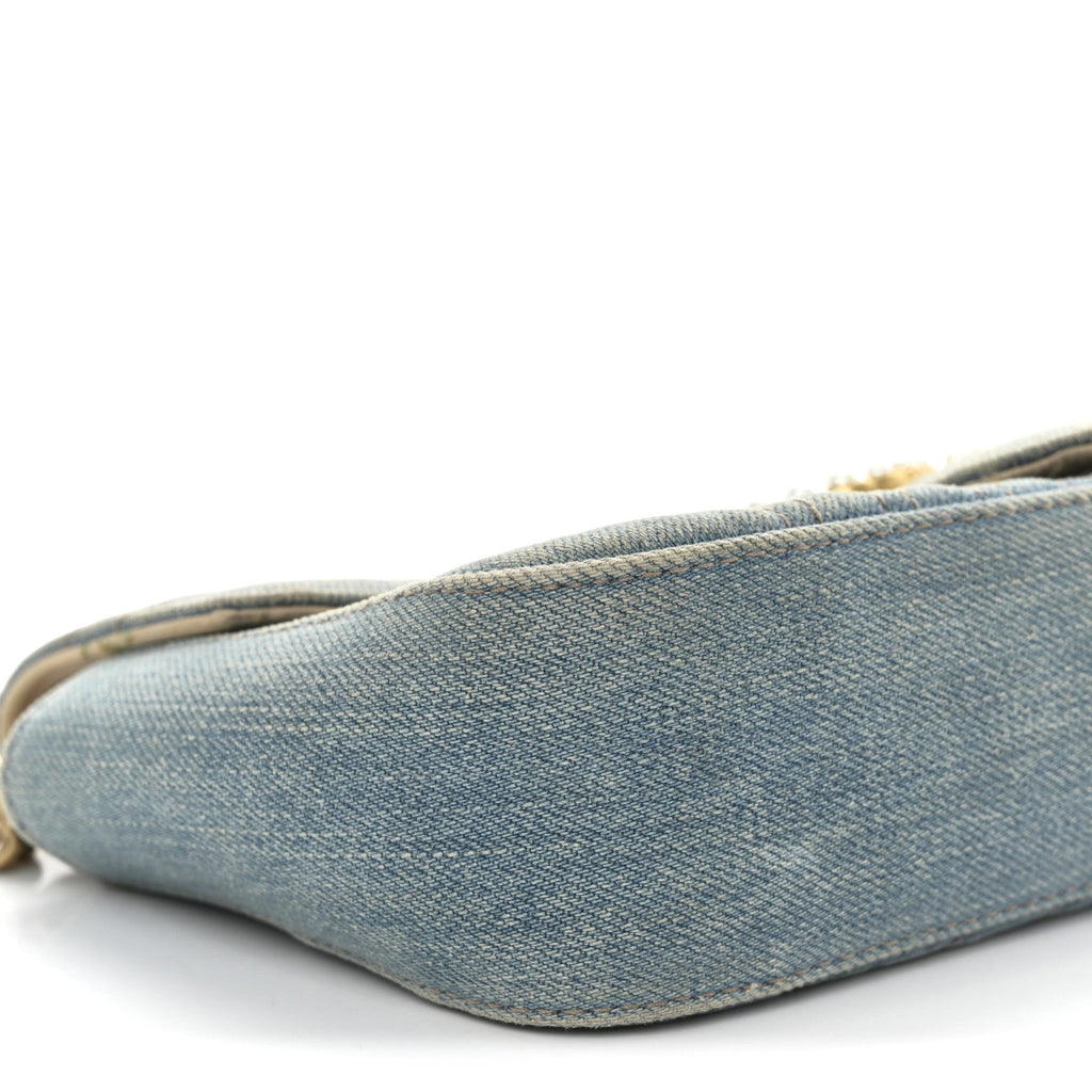 Denim Matelasse Mini Pearly GG Marmont Shoulder Bag Blue