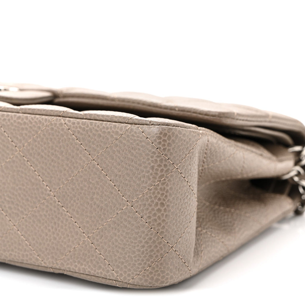 Caviar Quilted Medium Double Flap Taupe
