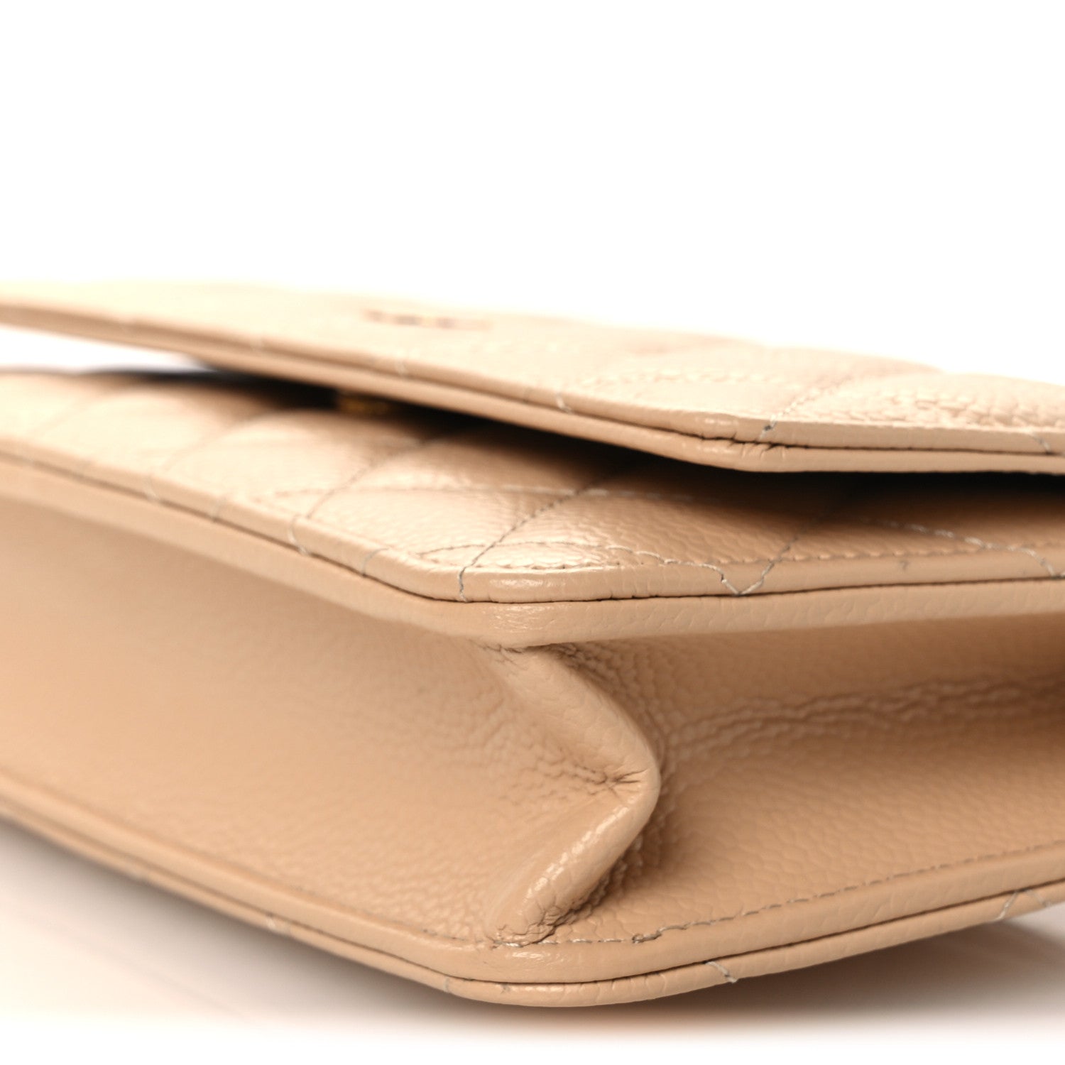 Caviar Quilted Wallet on Chain WOC Beige