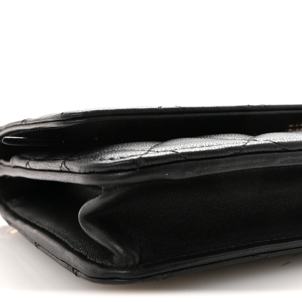 Lambskin Quilted Pearl Wallet On Chain WOC Black