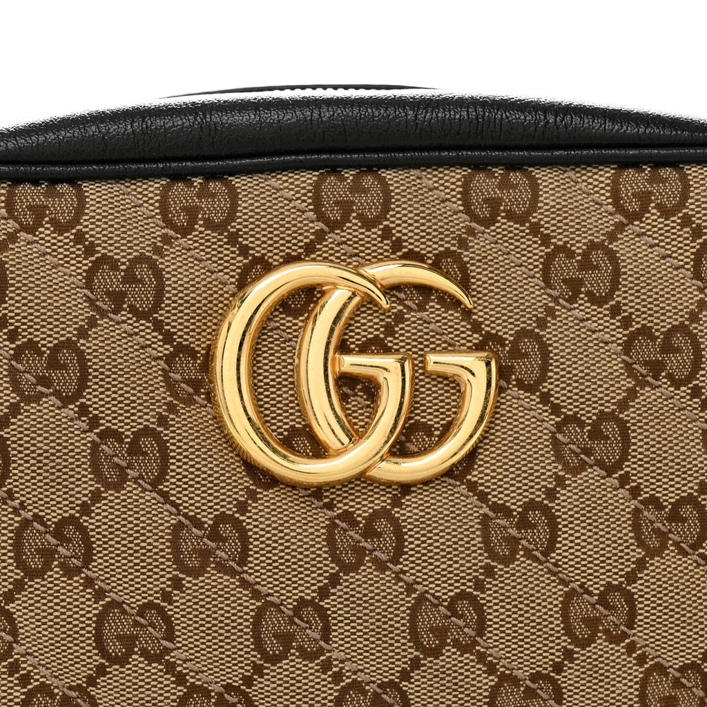 Monogram Matelasse Diagonal Small GG Marmont Chain Shoulder Bag Beige Black