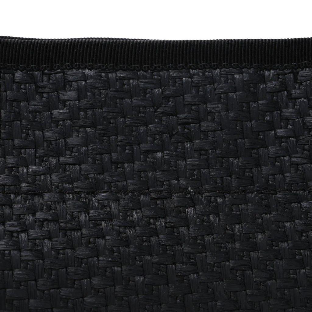 Straw Raffia Calfskin Chain Small Deauville Tote Black