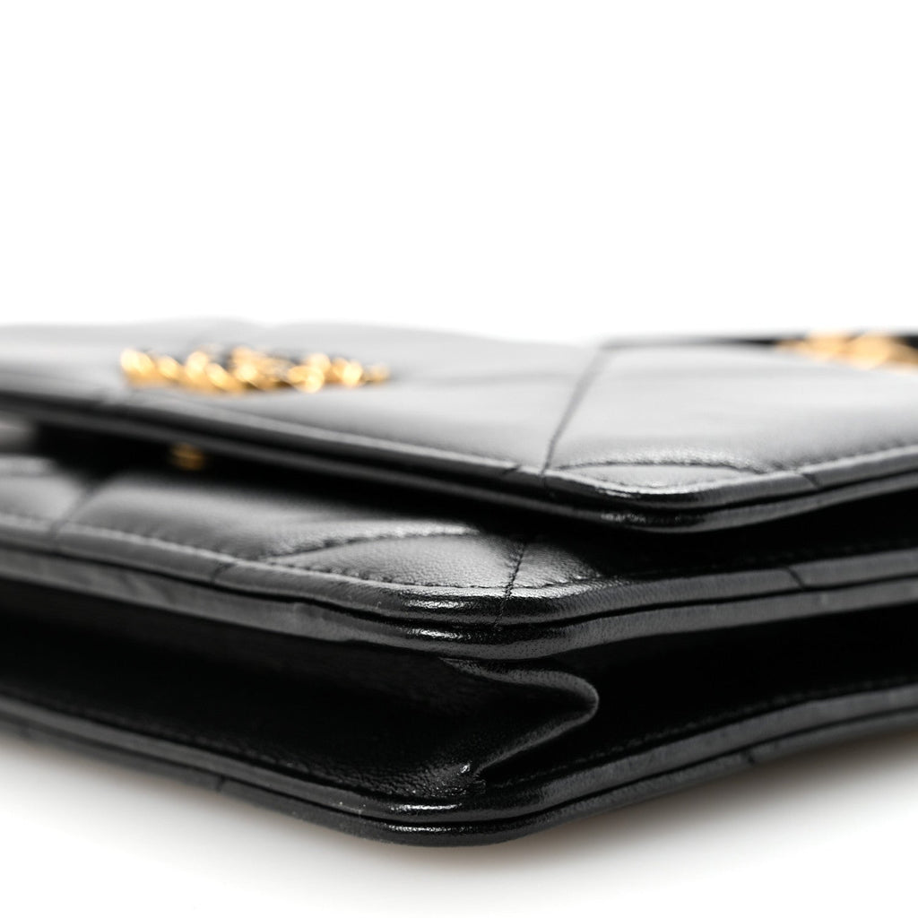Lambskin Quilted Chanel 19 Wallet On Chain WOC Black