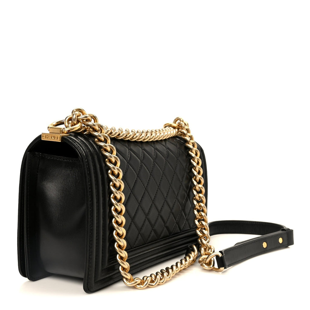 Lambskin Quilted Medium Boy Flap Black