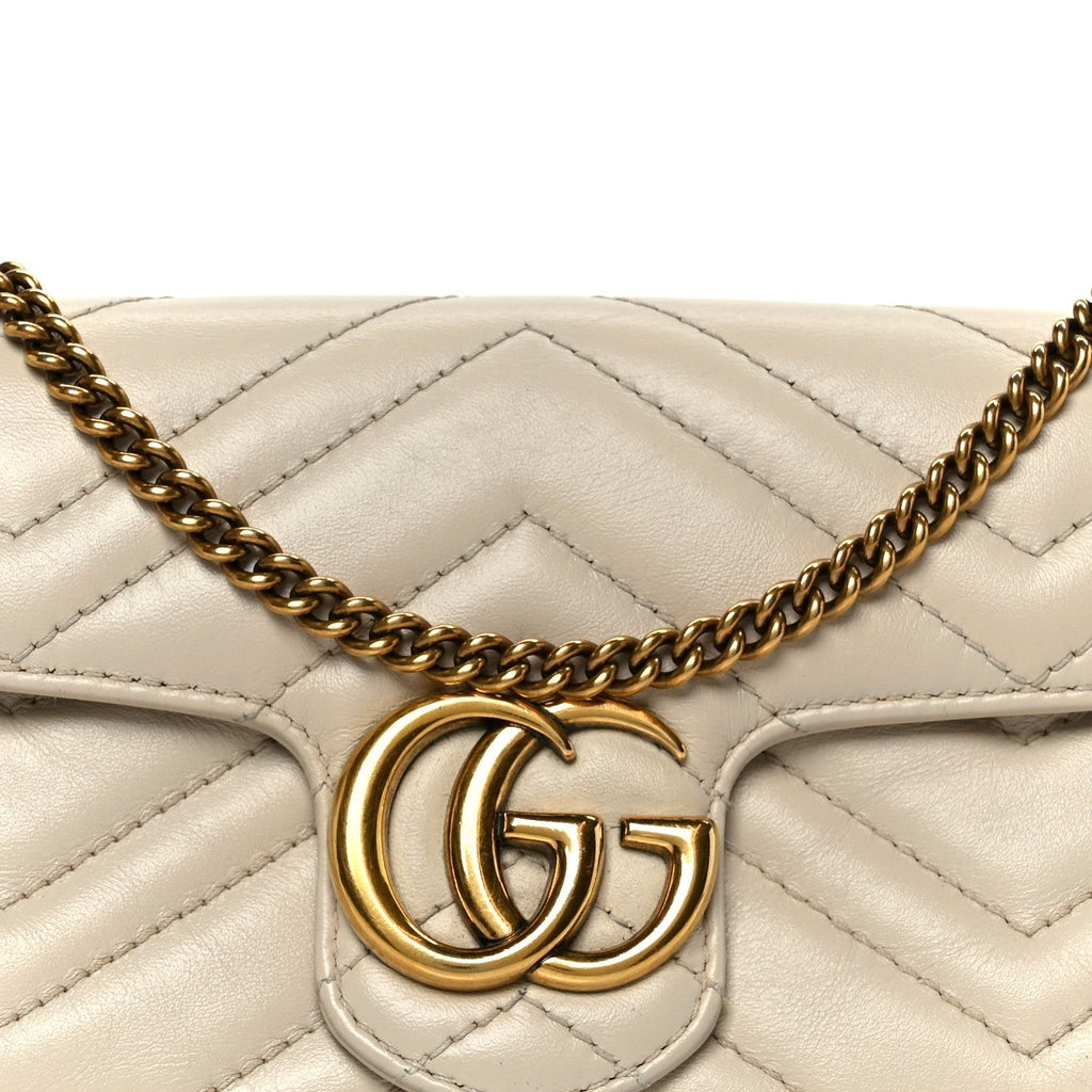 Calfskin Matelasse Super Mini GG Marmont Shoulder Bag White