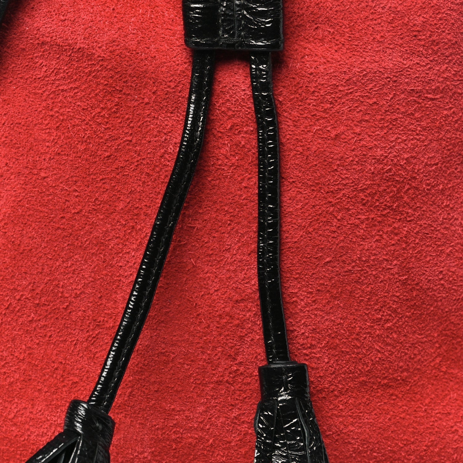 Suede Patent Web Small Ophidia Bucket Bag Hibiscus Red Black