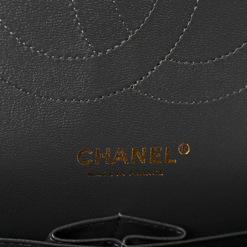 Caviar Quilted Jumbo Double Flap Dark Grey