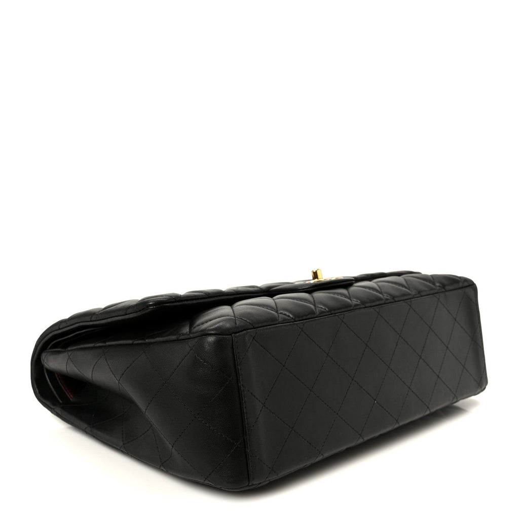 Lambskin Quilted Maxi Double Flap Black