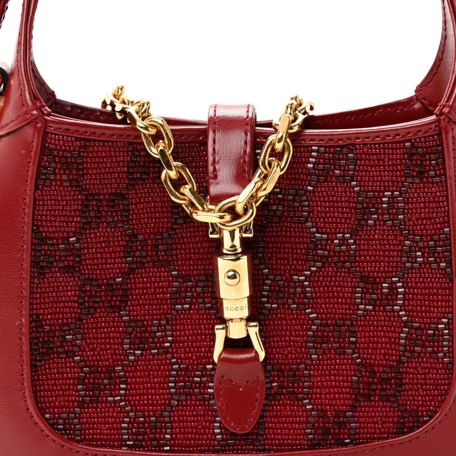 Calfskin Beaded Embroidery GG Monogram Mini Jackie 1961 Cherry Red