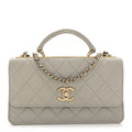 Lambskin Quilted Trendy CC Dual Handle Clutch With Chain Grey