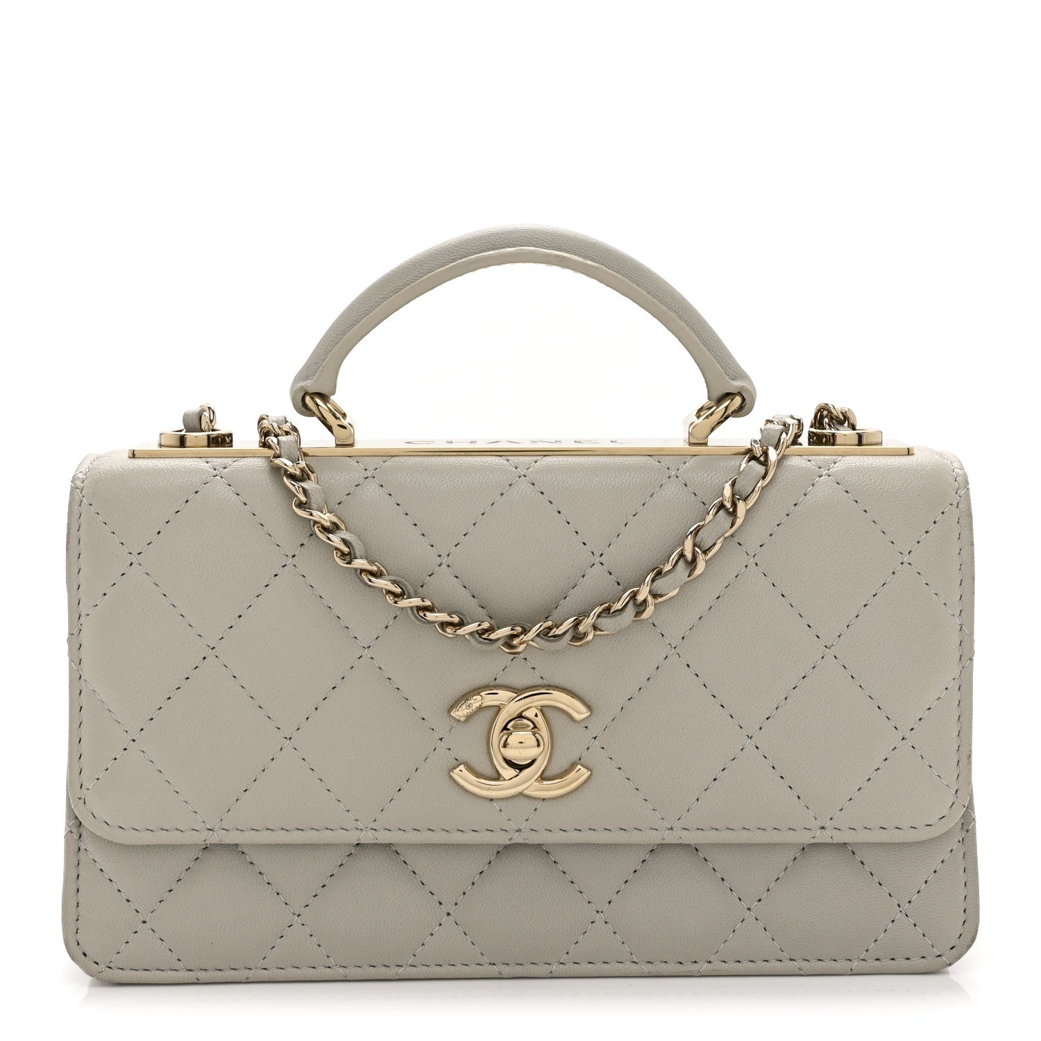 Lambskin Quilted Trendy CC Dual Handle Clutch With Chain Grey