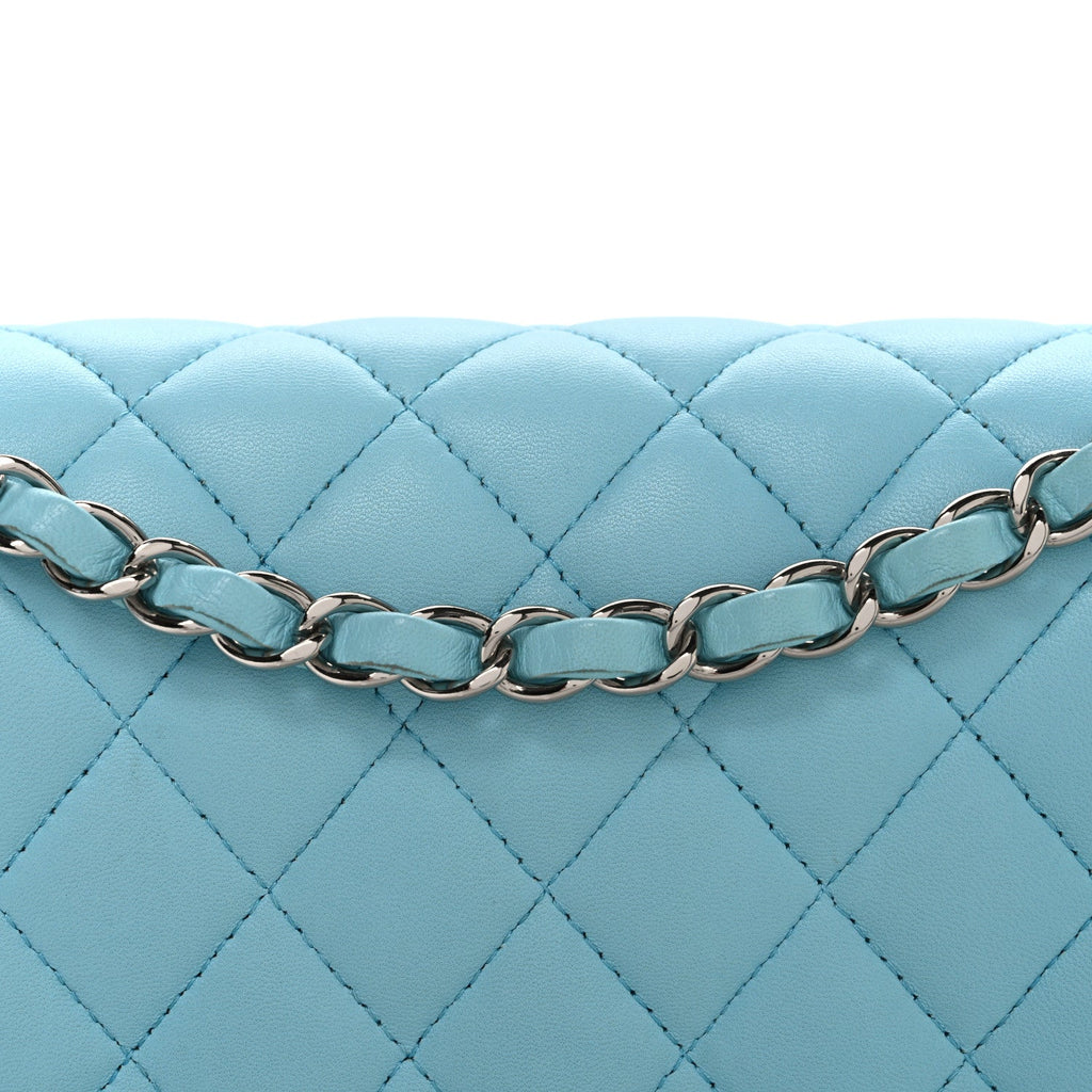 Lambskin Quilted Medium Double Flap Light Blue