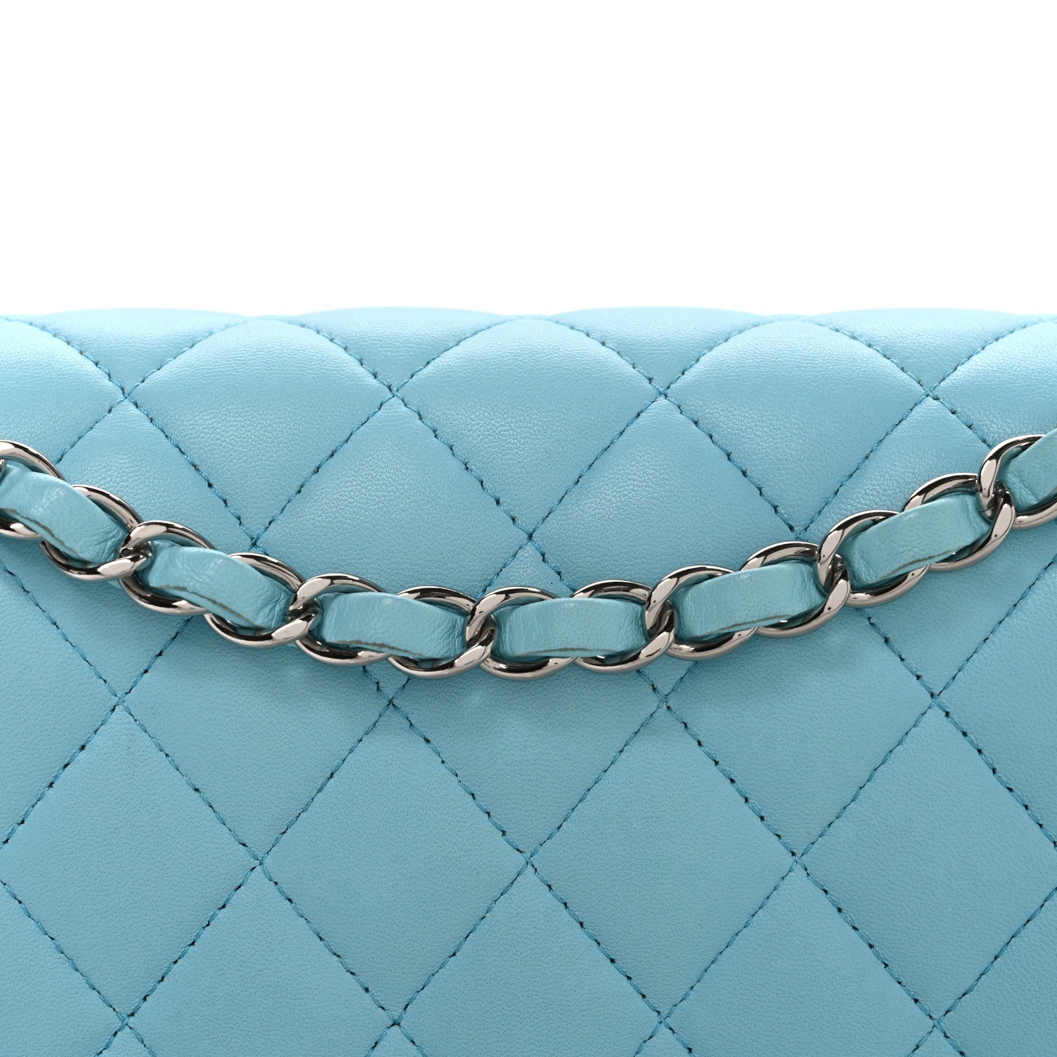 Lambskin Quilted Medium Double Flap Light Blue