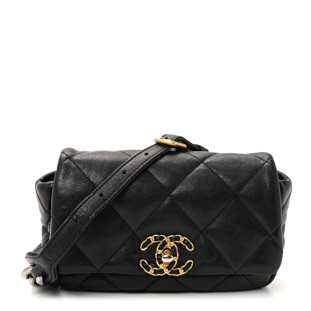 Goatskin Quilted Chanel 19 Waist Bag Black
