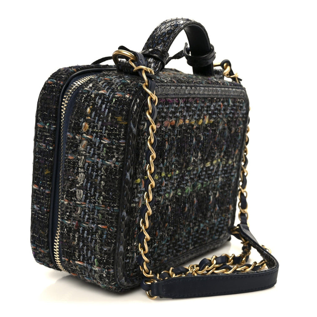 Tweed Snakeskin Quilted Medium CC Filigree Vanity Case Dark Navy