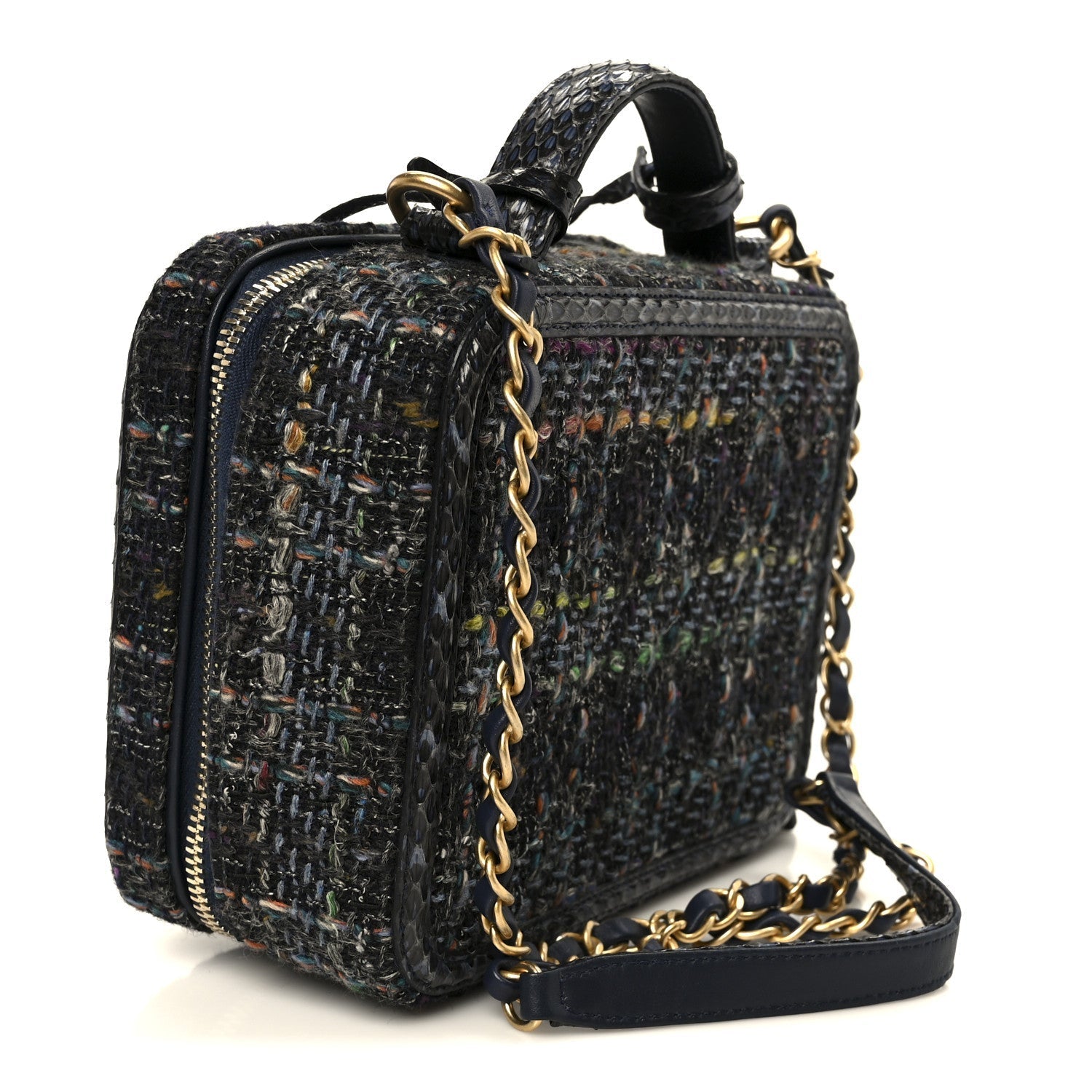 Tweed Snakeskin Quilted Medium CC Filigree Vanity Case Dark Navy