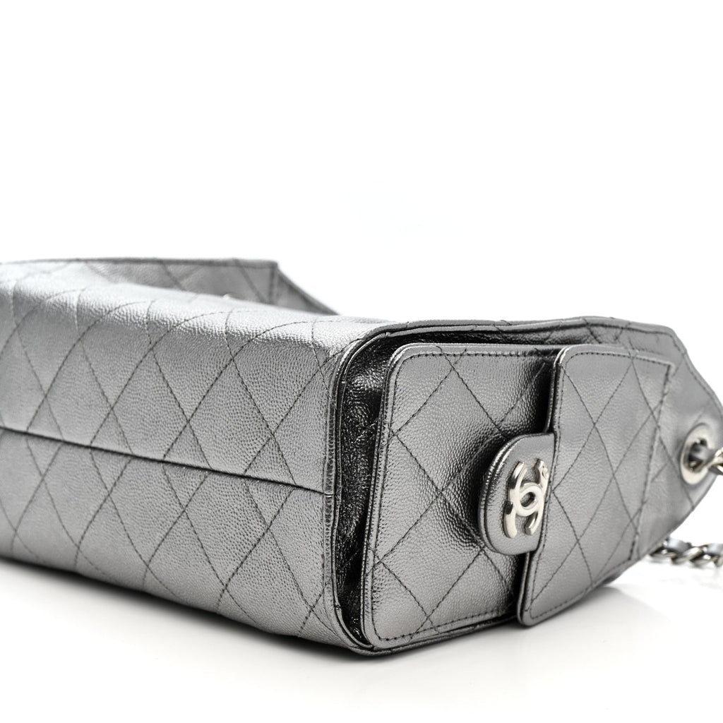 Metallic Caviar Quilted Mini Chanel 25 Handbag Anthracite