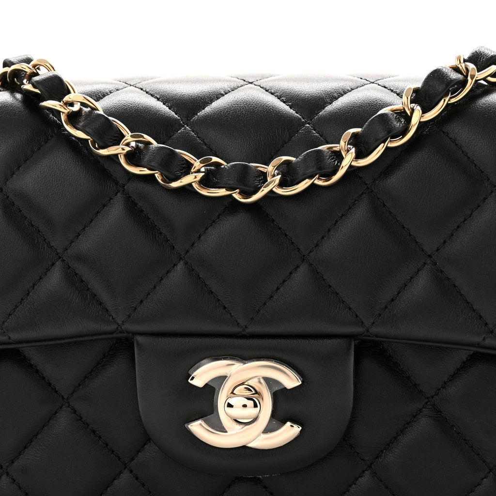 Lambskin Quilted Mini Rectangular Flap Black