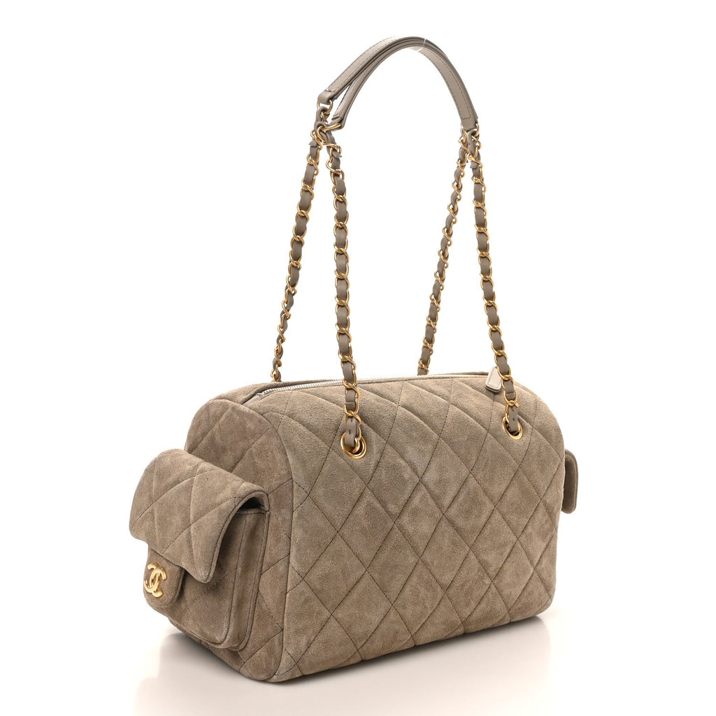 Suede Quilted Chanel 25 Bowling Bag Dark Grey