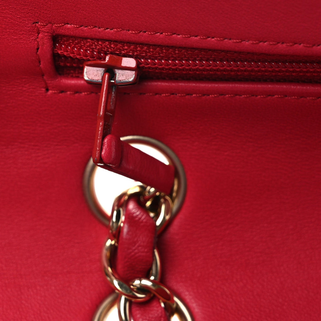 Lambskin Quilted Medium Double Flap Red