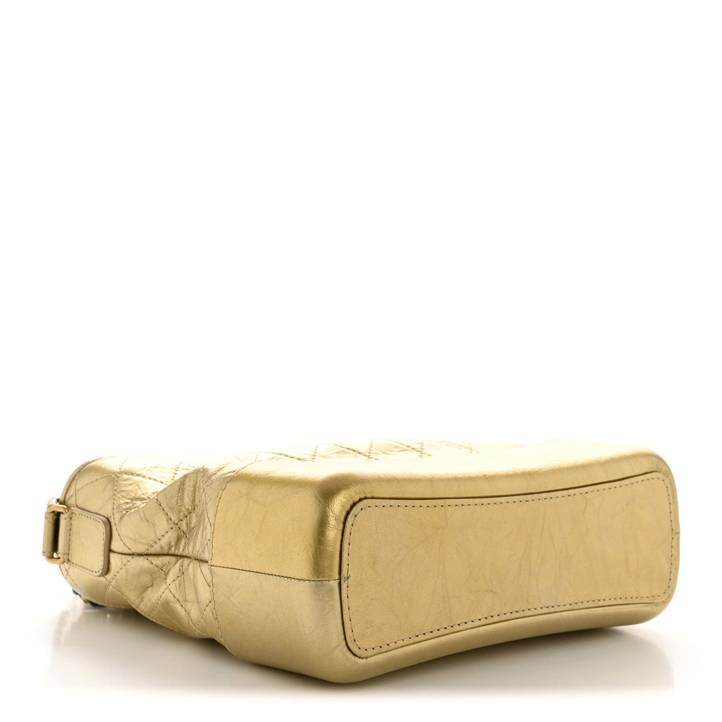 Metallic Aged Calfskin Quilted Medium Gabrielle Gold
