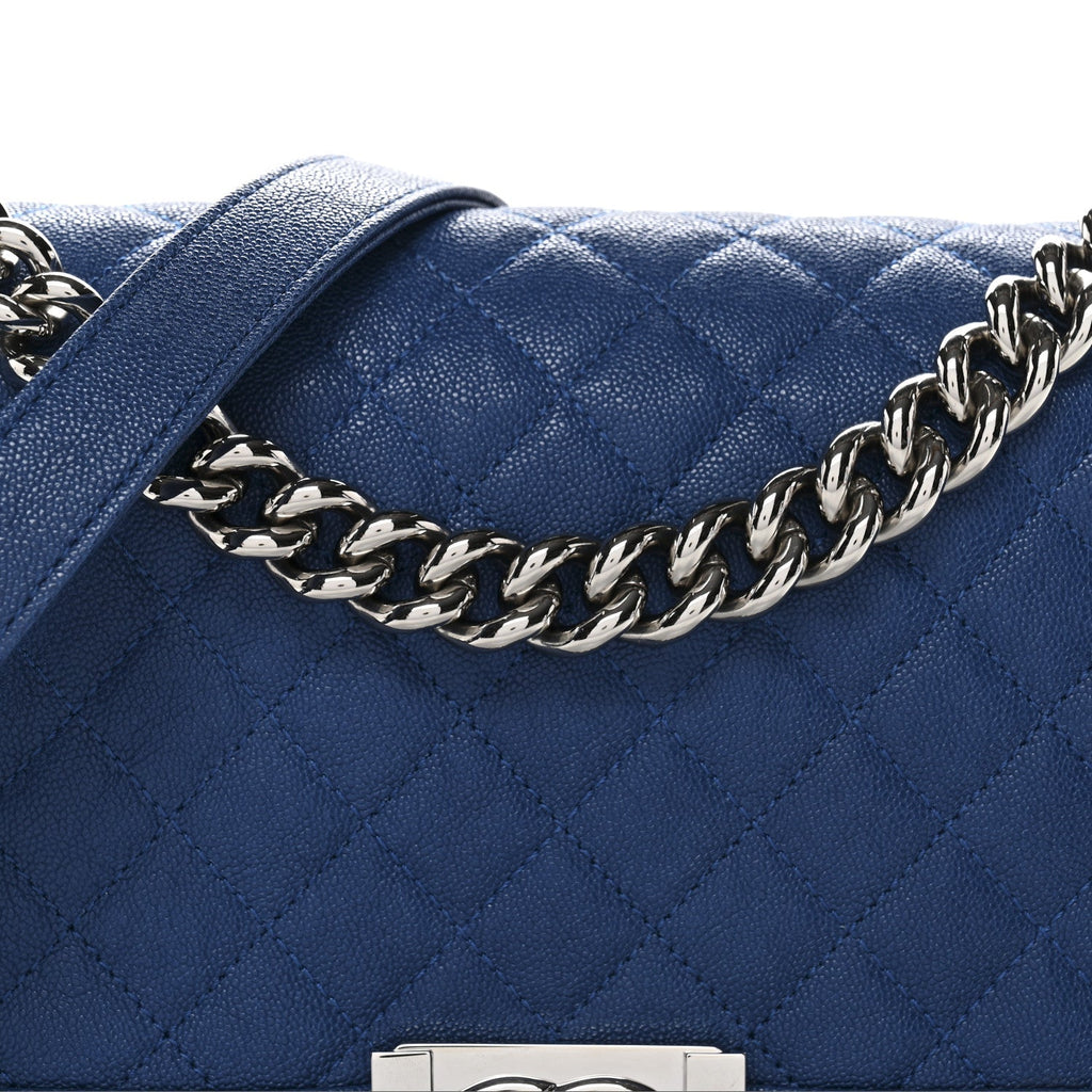 Caviar Quilted Medium Boy Flap Dark Blue