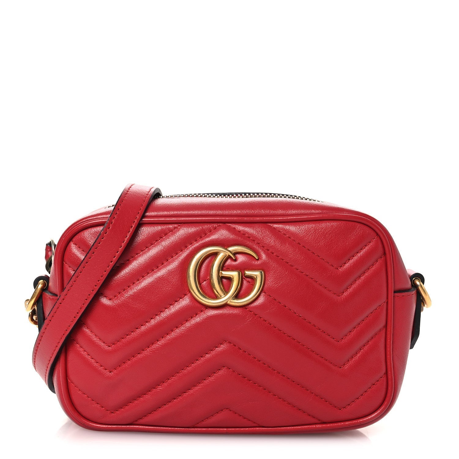 Calfskin Matelasse Mini GG Marmont Chain Shoulder Bag Hibiscus Red