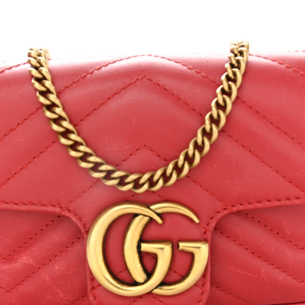Calfskin Matelasse Super Mini GG Marmont Shoulder Bag Hibiscus Red