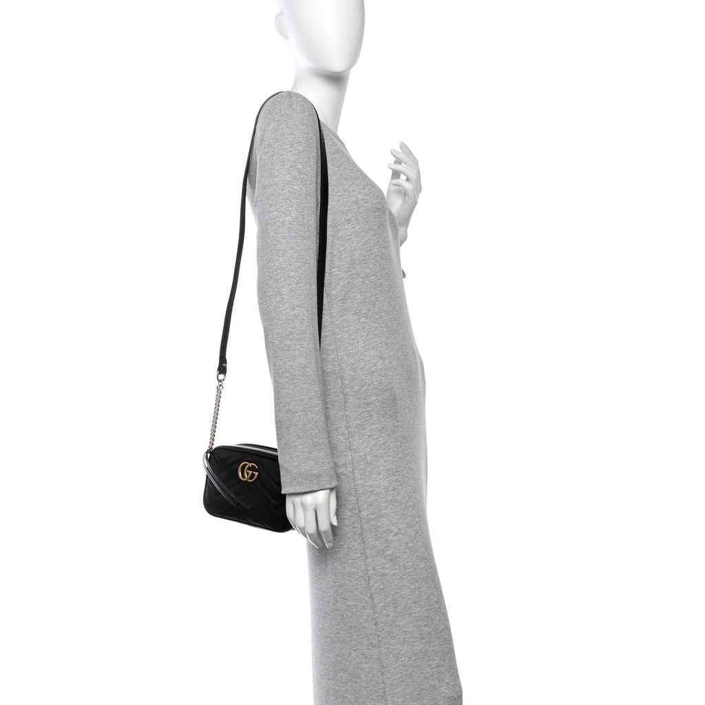 Calfskin Matelasse Mini GG Marmont Chain Shoulder Bag Black