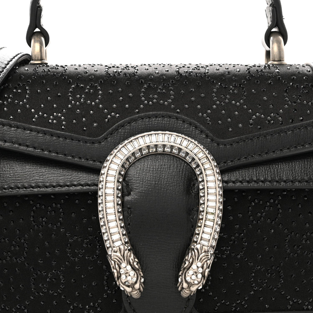 Satin Crystal GG Monogram Mini Dionysus Top Handle Bag Black