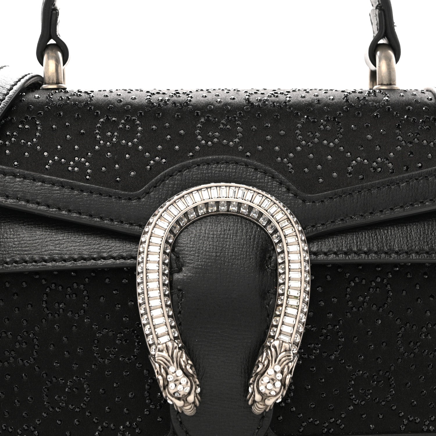 Satin Crystal GG Monogram Mini Dionysus Top Handle Bag Black