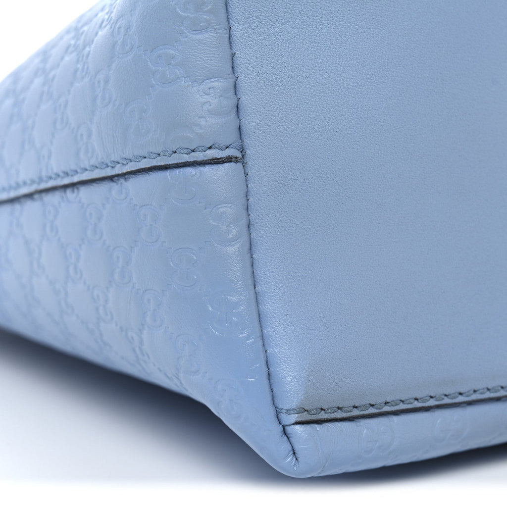 Soft Microguccissima Small Zippered Satchel Light Blue