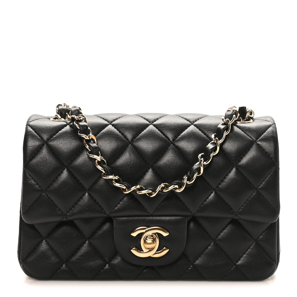Lambskin Quilted Mini Rectangular Flap Black