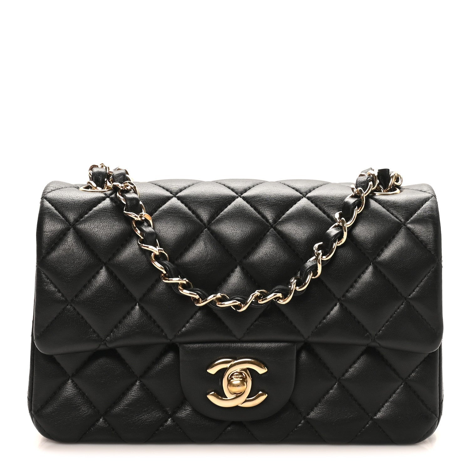 Lambskin Quilted Mini Rectangular Flap Black