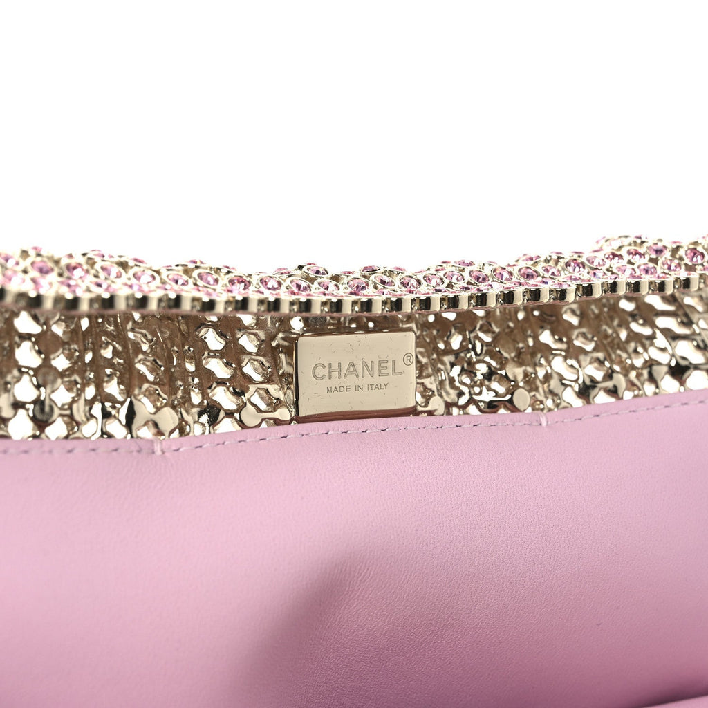 Crystal Embellished Metallic Lambskin Mini Chanel 22 Light Pink