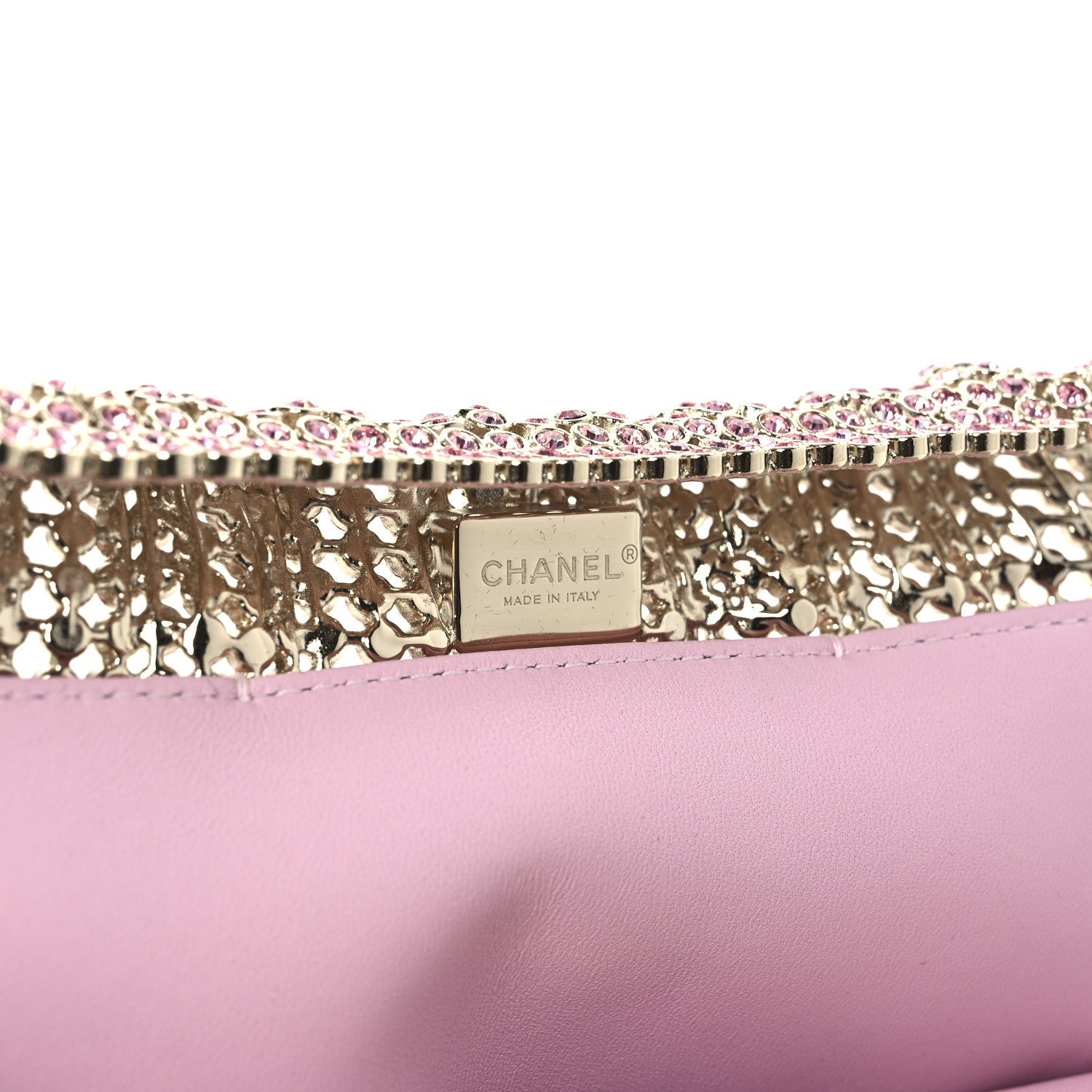 Crystal Embellished Metallic Lambskin Mini Chanel 22 Light Pink