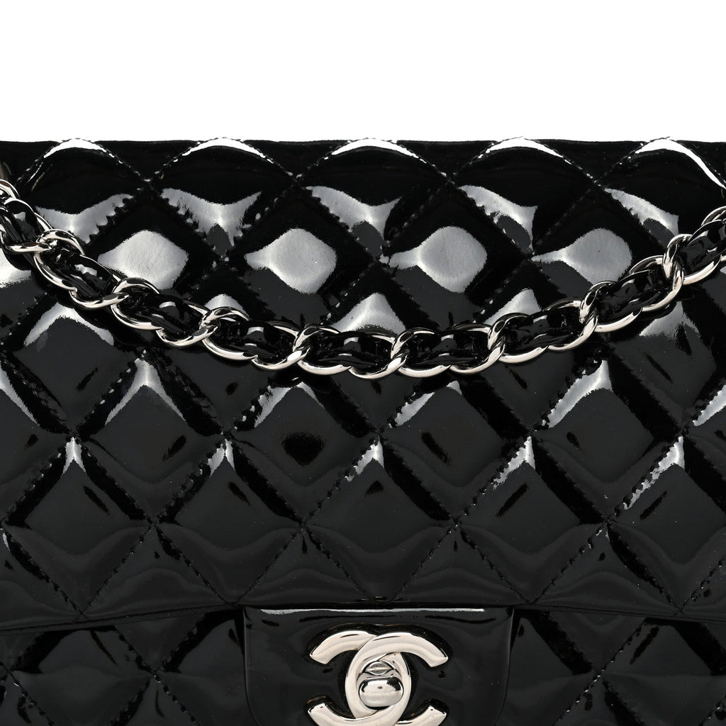 Patent Quilted Medium Double Flap Black