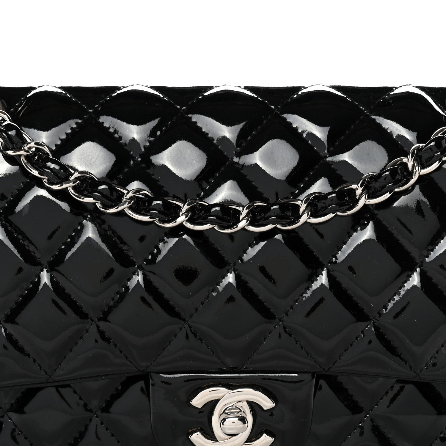 Patent Quilted Medium Double Flap Black