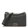 Lambskin Quilted Medium Boy Flap Dark Grey
