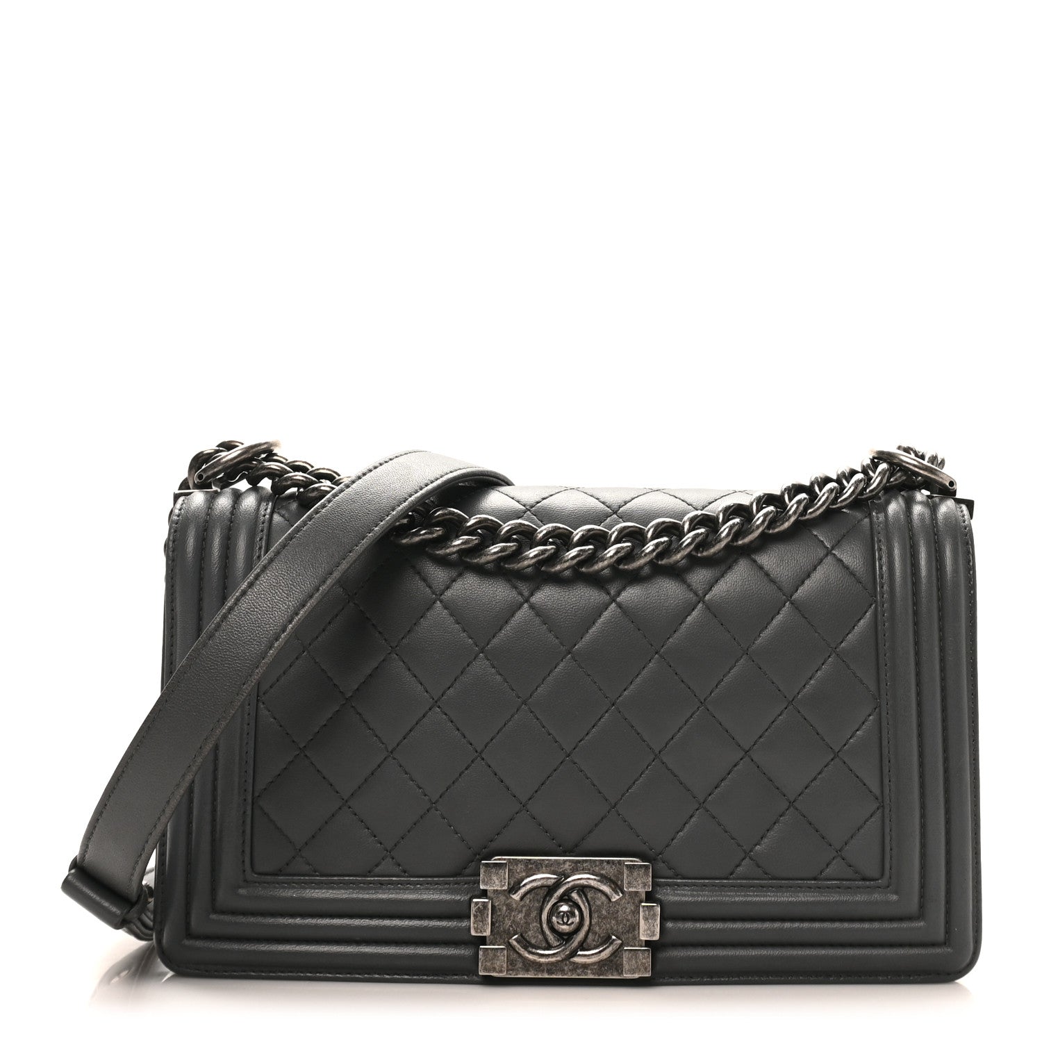 Lambskin Quilted Medium Boy Flap Dark Grey