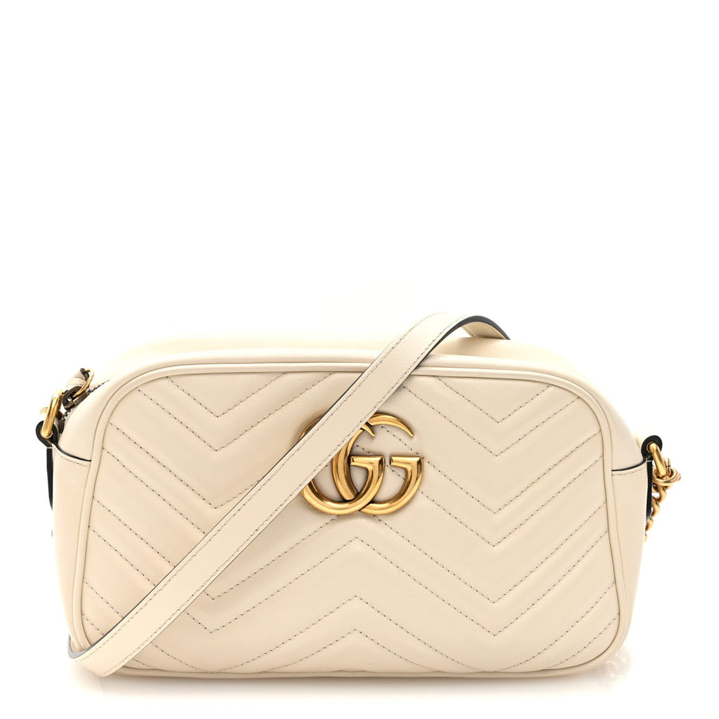 Calfskin Matelasse Small GG Marmont Chain Shoulder Bag White