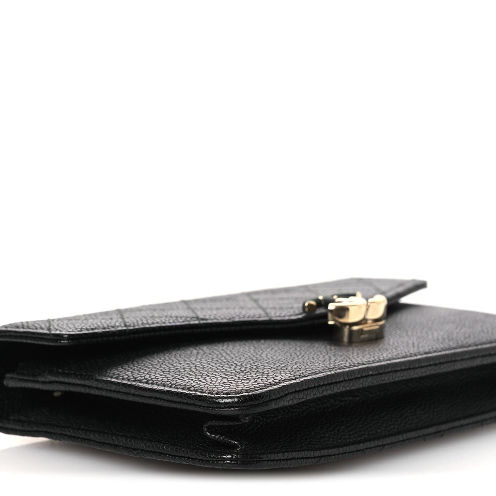 Grained Calfskin Quilted Cuba Wallet On Chain WOC Black