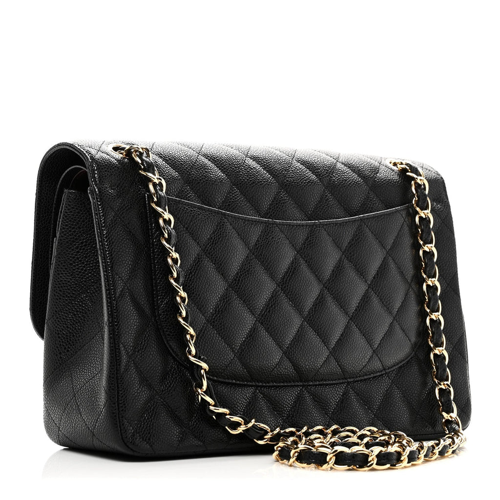 Caviar Quilted Jumbo Double Flap Black