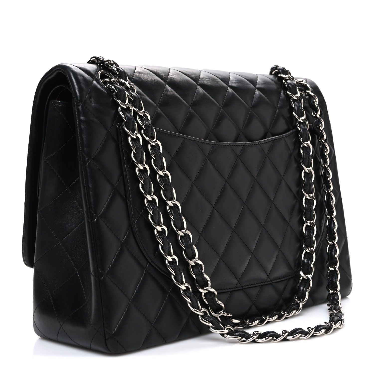 Lambskin Quilted Maxi Double Flap Black