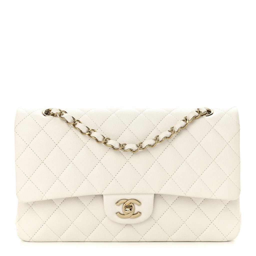Caviar Quilted Medium Double Flap White